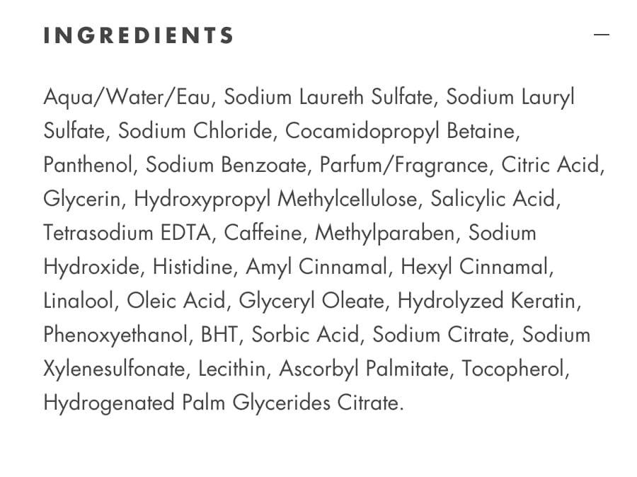 Professional Hair Care ingredients listed by System Professional by Wella