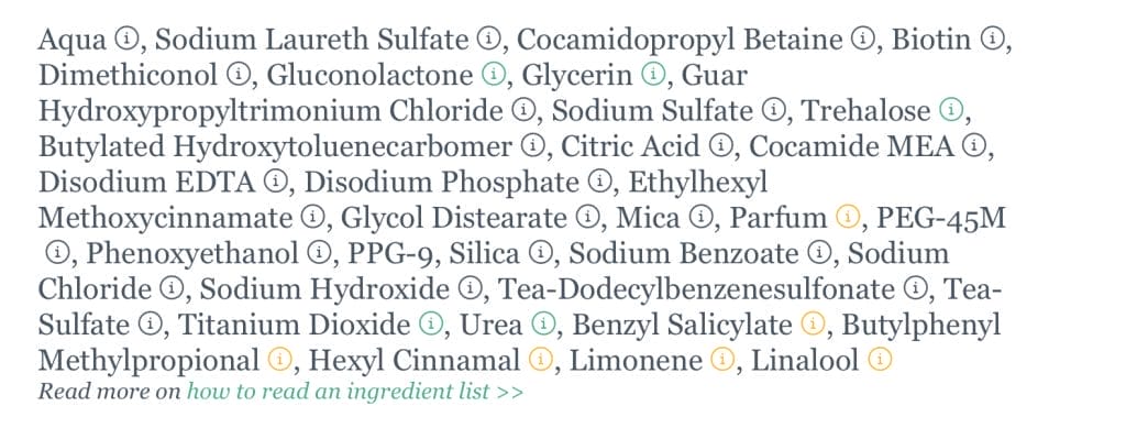 Common supermarket ingredients list.